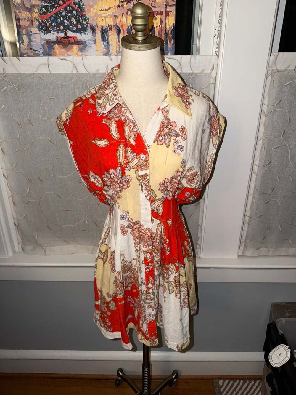 &merci Floral Paisley Button Down Mini Dress Size S
